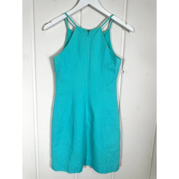 Lilly Pulitzer Pearl Shift Dress Size 00 Seaside Aqua &‎ Gold Metallic Preppy - Picture 5 of 12